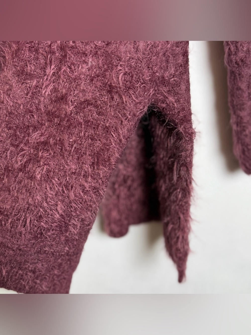 Knox Rose Womens Fuzzy Burgundy Cardigan Sweater Floral Embroidered Boho Duster - Picture 6 of 10